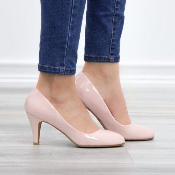 Dusty Rose Paten Slip On Kitten Low Heel Pumps - Picture 5 of 11